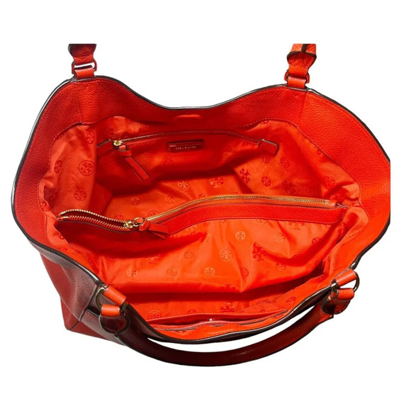 Tory Burch Red Pebble Leather Large Duel Handle Tote Bag - Picture 8 of 16